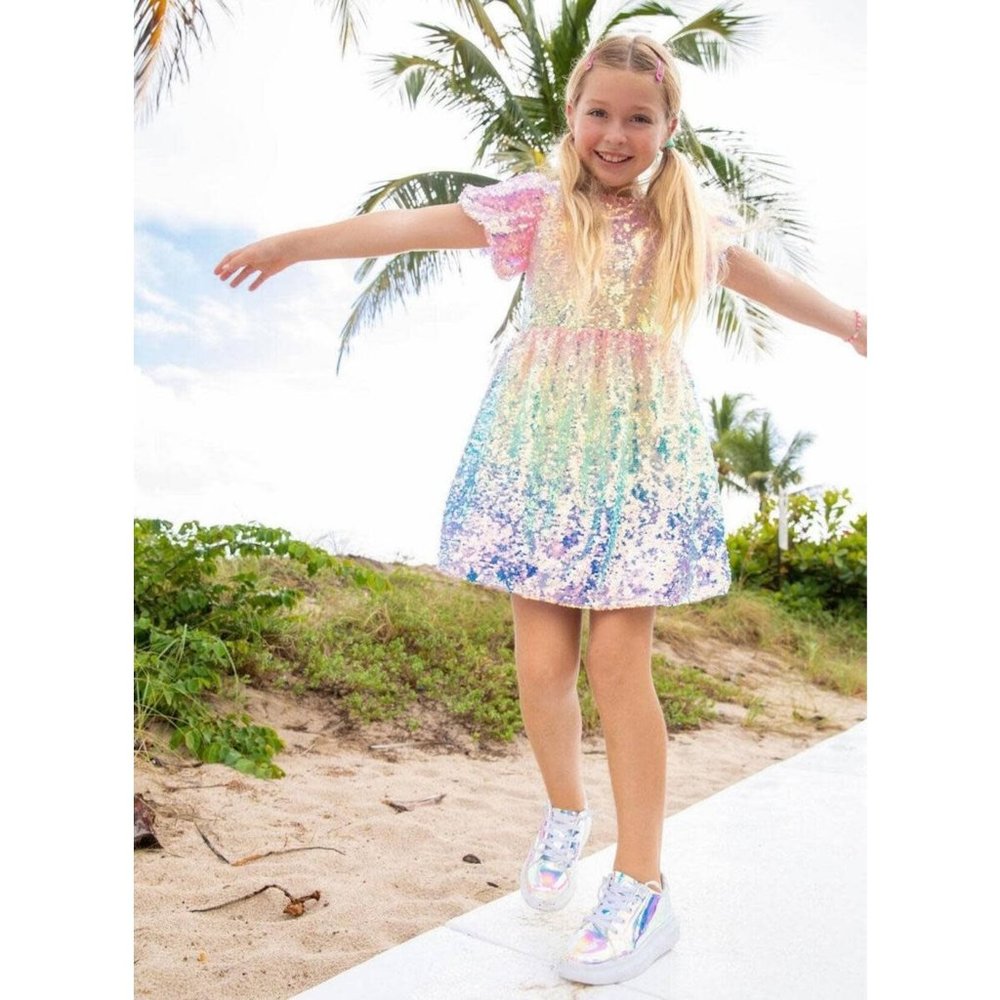 NEW NWT Lola and The Boys Sequin Ombre Rainbow Dress Size 8